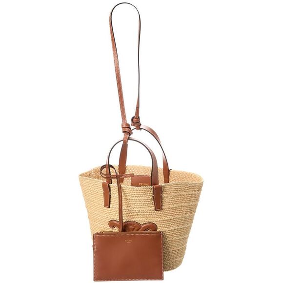 Celine Teen Supple Classic Panier Raffia & Leather Tote, Beige - Picture 3 of 4